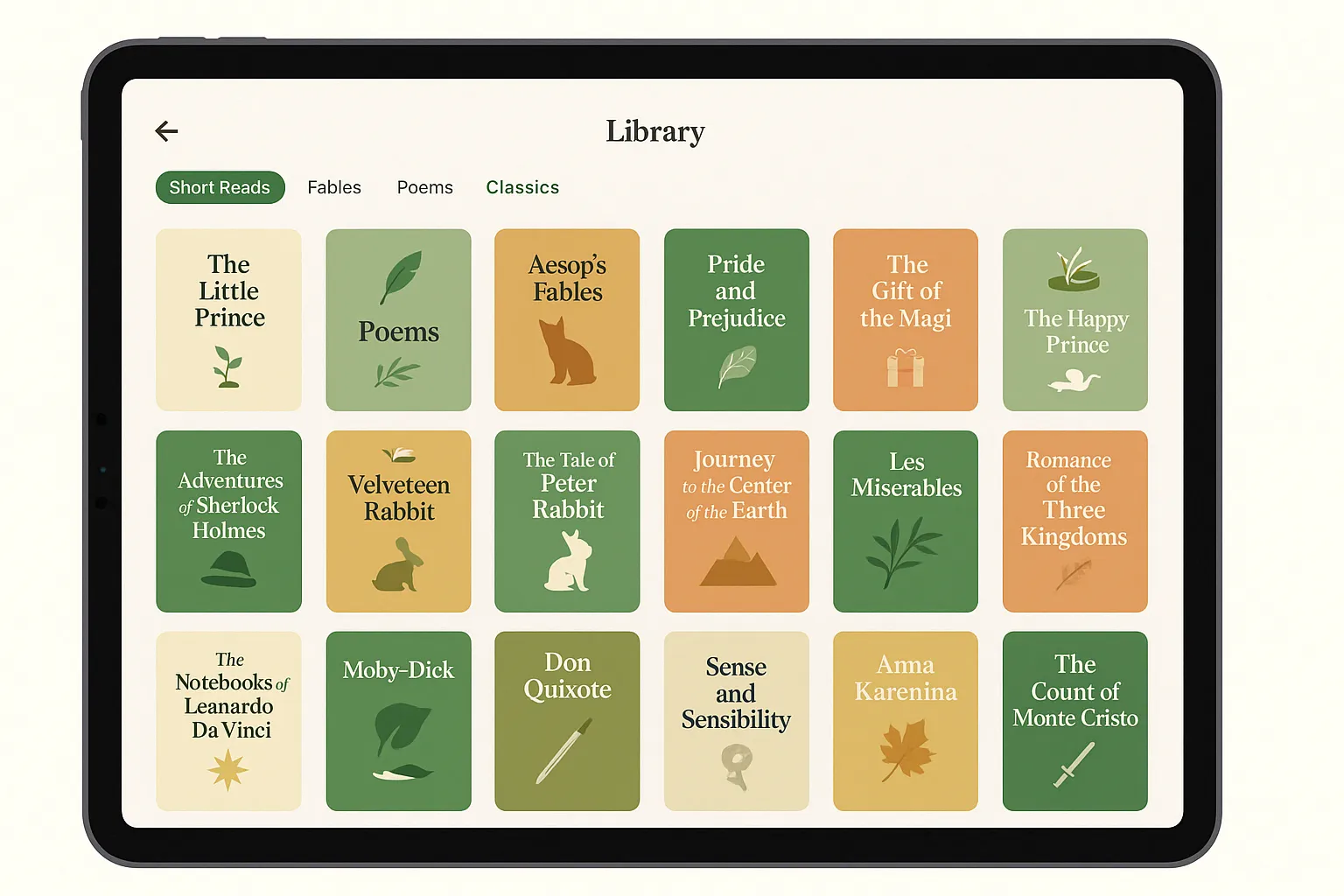 Screenshot of the ReadFarm library feature showing various books and articles